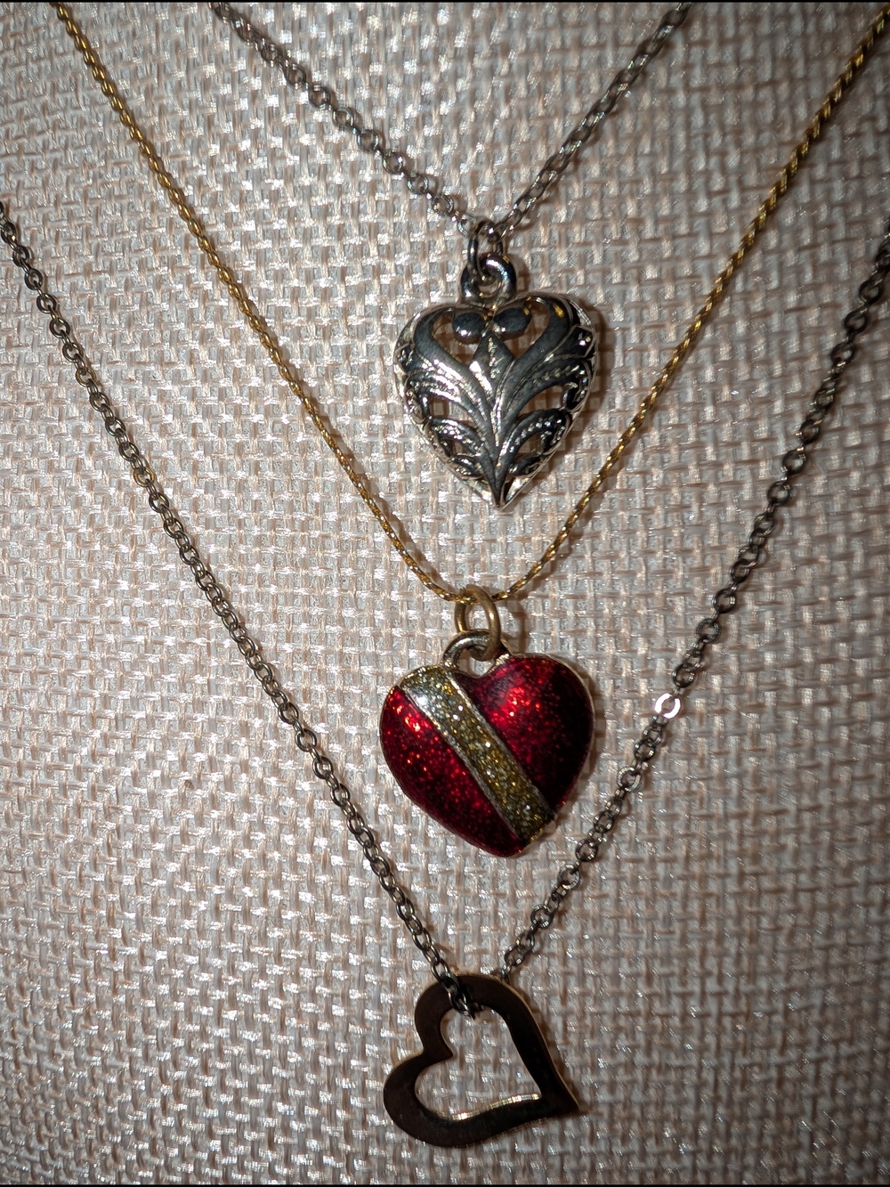 Vintage Set Of Three Heart Pendant Necklaces